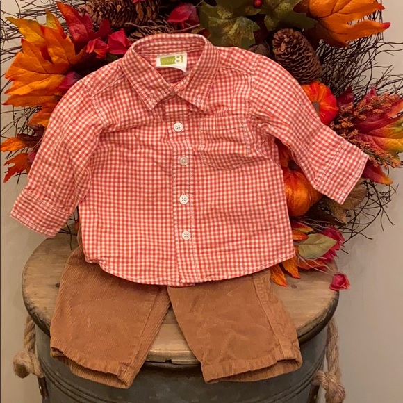Crazy 8 Other - HP🎉Baby Fall Harvest Orange Gingham Shirt & Pant